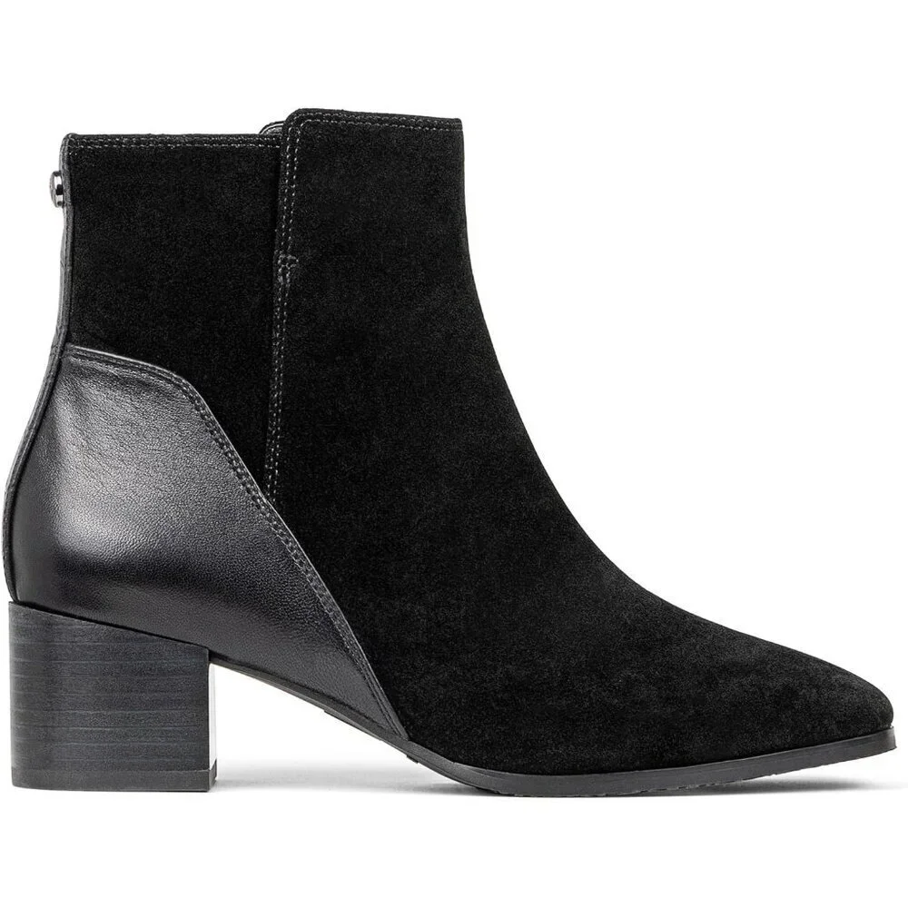 Women's Black Kelsee Rubber Suede Ankle Block Heel Zipper Booties